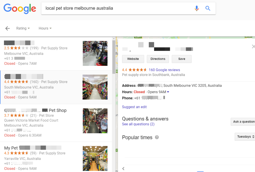 Google Local Reviews Pet Stores Melbourne Australia