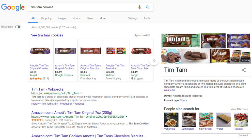 tim tam Google shopping results