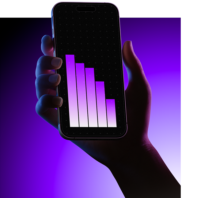 Phone showing a bar chart, held in hand